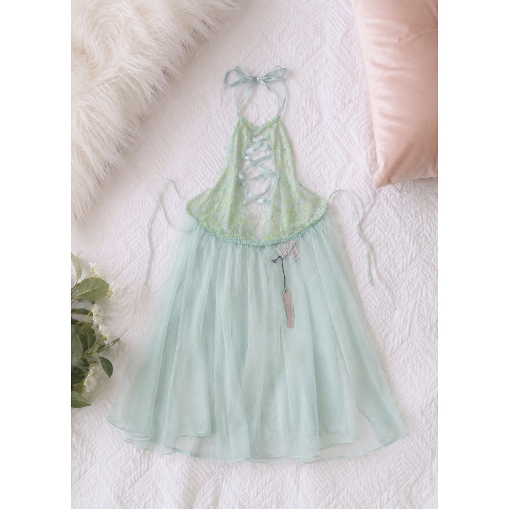 NWT Victoria's Secret Chemise / Lingerie Mint Green, Sheer, Lace, Size XS